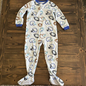 Boys Carter’s Football Print Footed Pajamas 5T White Blue Sleepwear Helmets